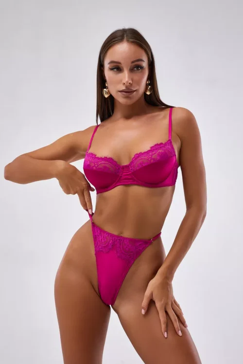 Chic and Sexy Magenta Lace Bra and Thong Ensemble