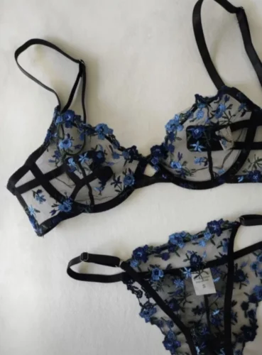 Blue Floral Lace Lingerie Set photo review