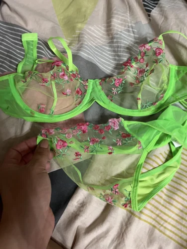 Lime Green Floral Embroidered Sheer Lingerie Set | Women's Lingerie Set photo review